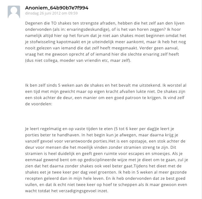 afvallen met shakes forum